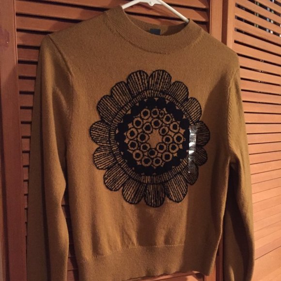 Uniqlo Wool Cashmere Sweater Brown with Flower Design Women's XXS - Picture 1 of 10